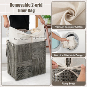 110 L Laundry Hamper with Lid, Hand-woven Rattan Laundry Basket with Convenient Handles & Removable Liner Bag