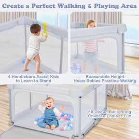 Foldable Baby Playpen, Playpen Activity Center for Babies Toddlers w/50 Balls & 4 Pull Rings