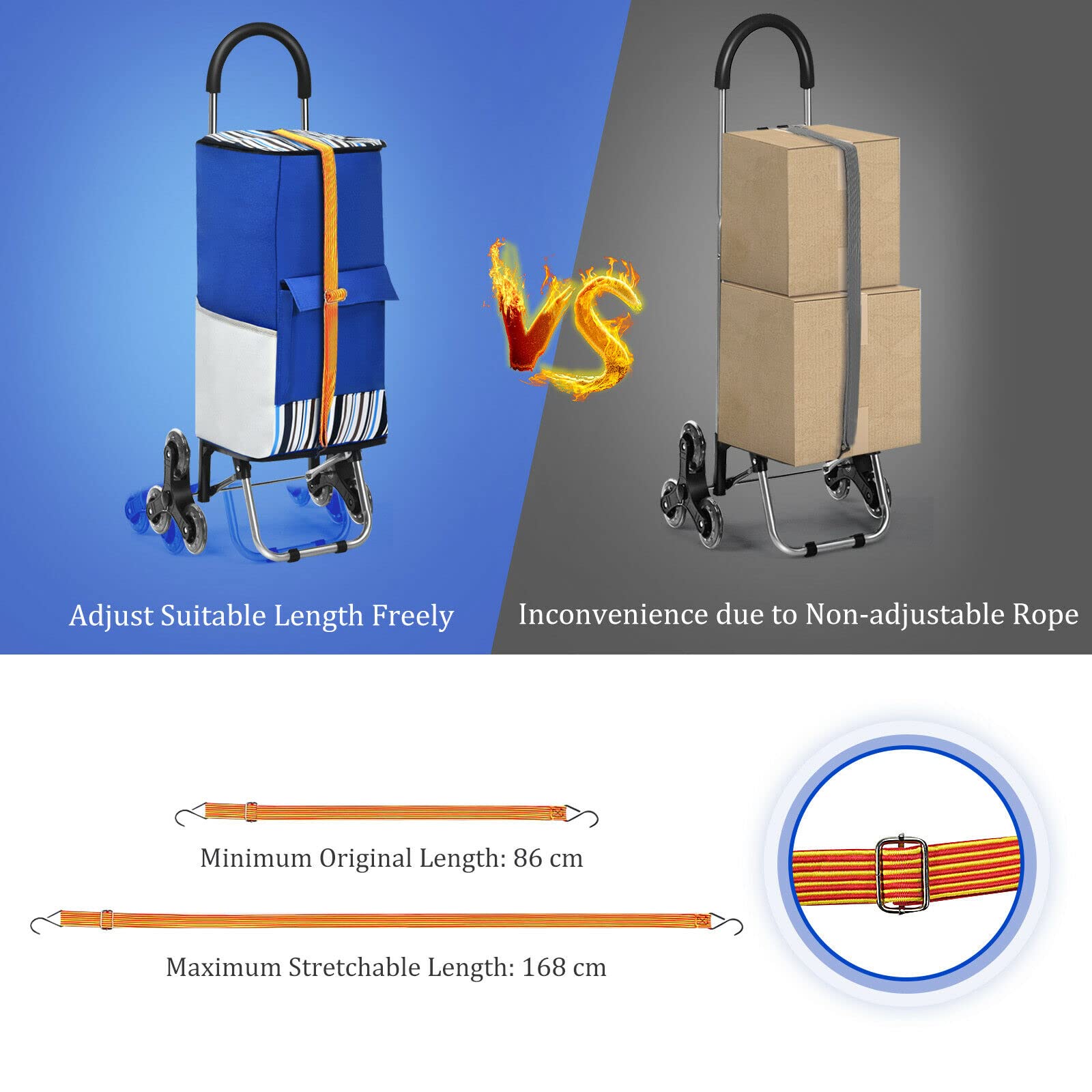 Giantex Folding Shopping Trolley Dolly, Rolling Utility Bag Cart w/ 2 Wheels, Solid Aluminum Frame, Blue & Black