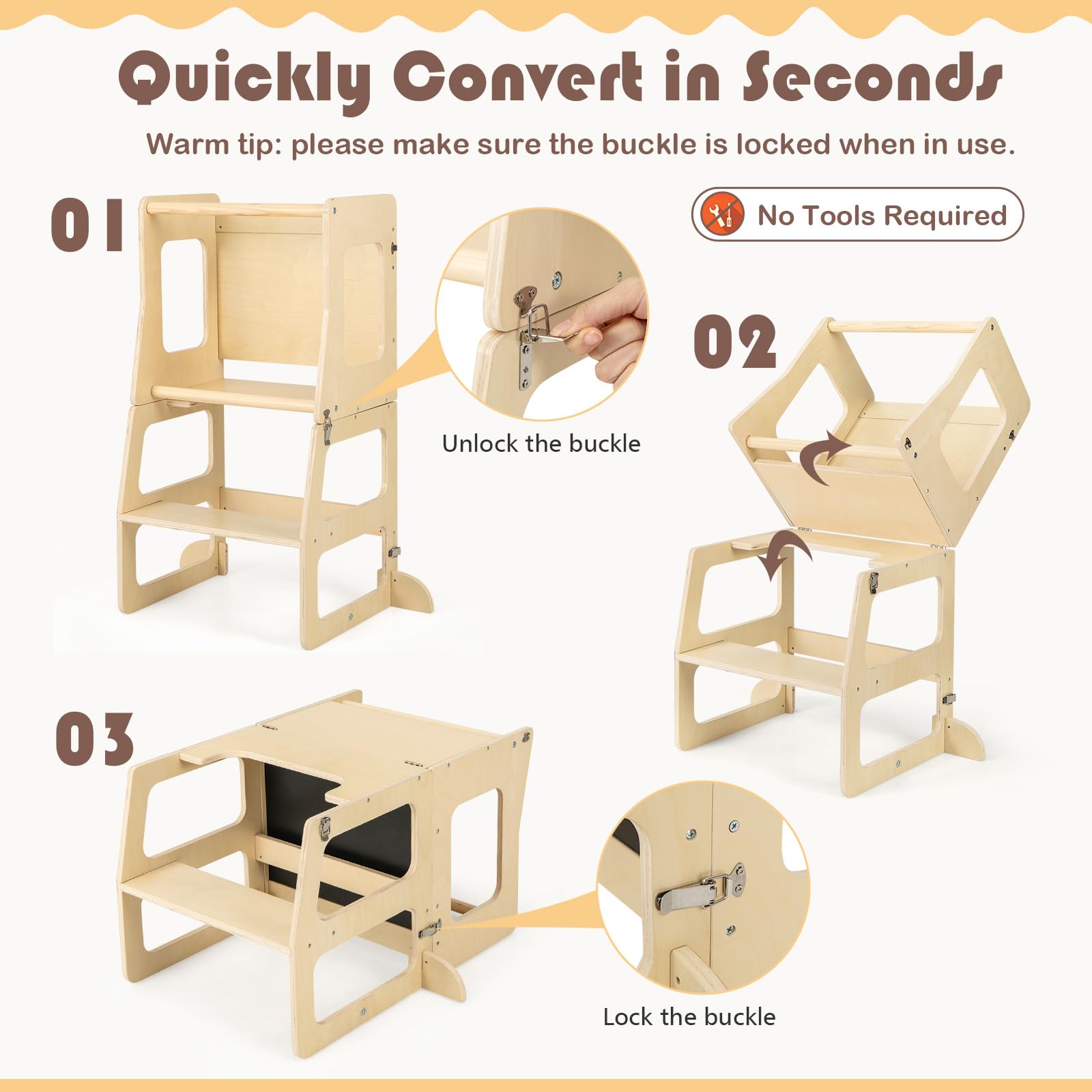 3-in-1 Foldable Kitchen Standing Tower for Toddlers