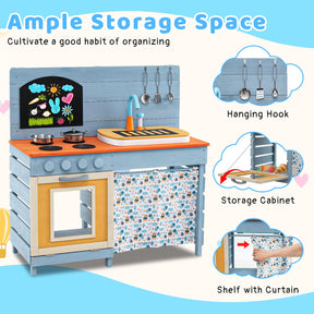 Outdoor Kids Play Kitchen Set, Wooden Kitchen Playset w/Stoves