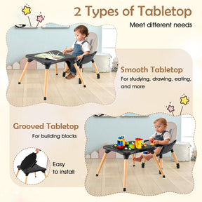 Convertible Table Chair Set w/Building Block Table, Safety Harness, Removable Tray