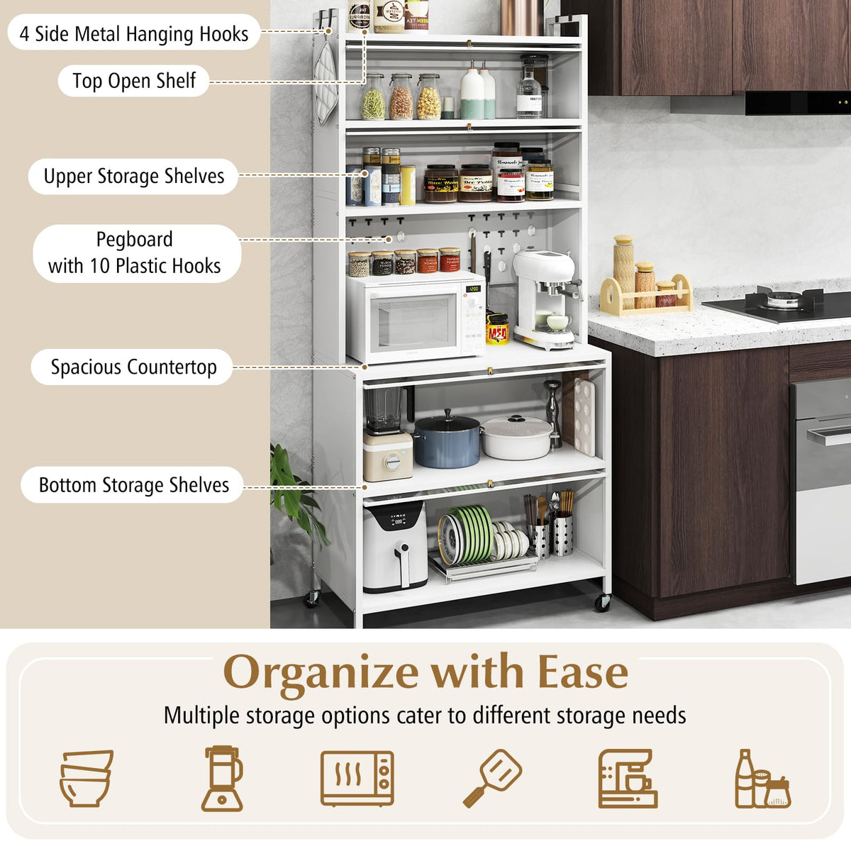 6-Tier Kitchen Pantry Cabinet, Buffet Cabinet with Hutch, Flip Doors, Microwave Countertop
