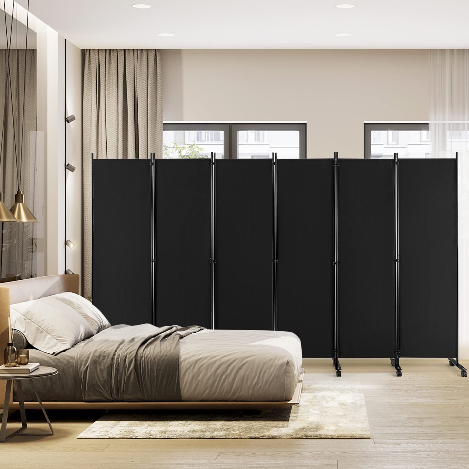 Giantex 6-Panel Folding Room Divider, 1.72m Rolling Privacy Screen with Lockable Wheels