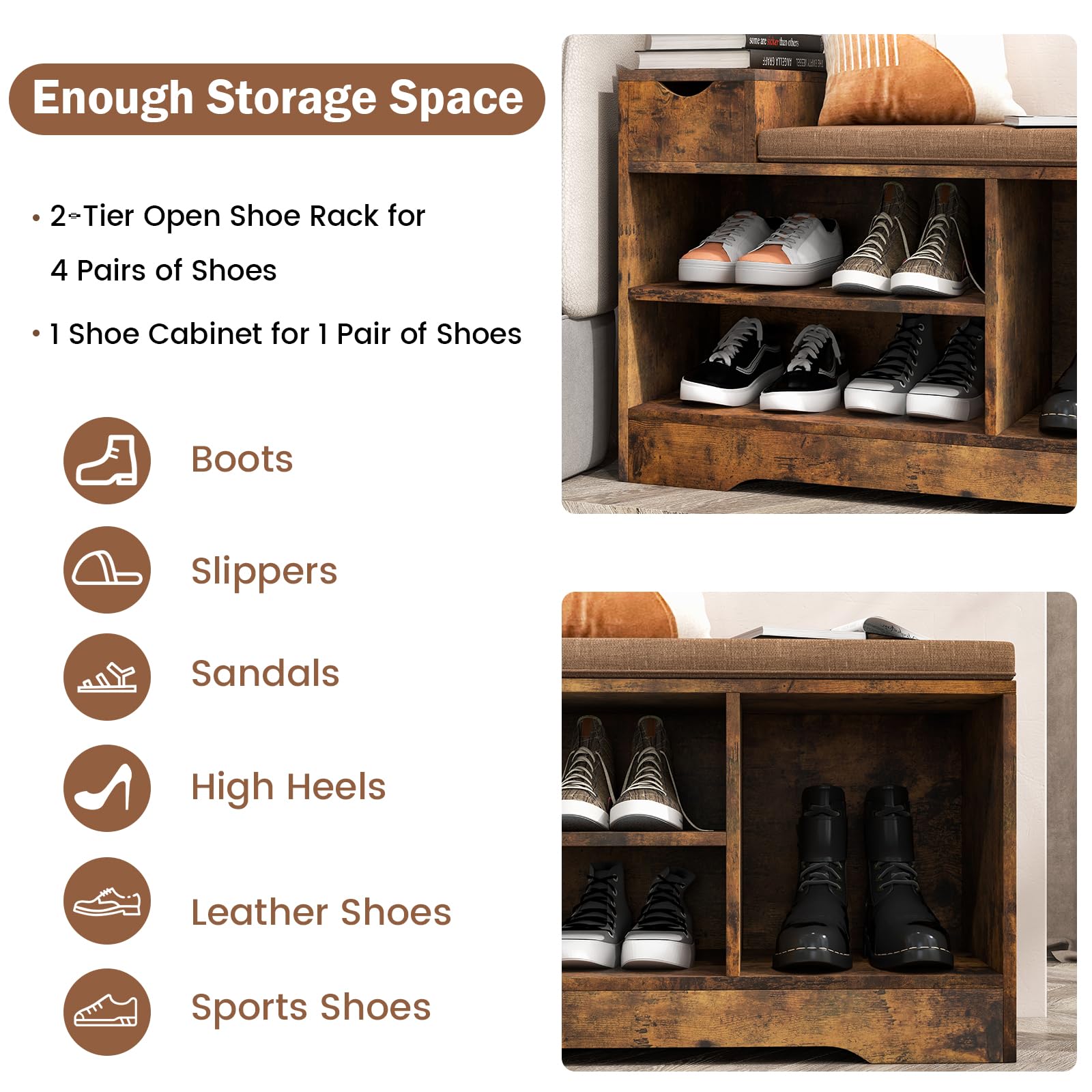Giantex Storage Shoe Bench with Removable Cushion, Giantex Storage Shoe Bench with Removable Cushion & 1 Storage Drawer