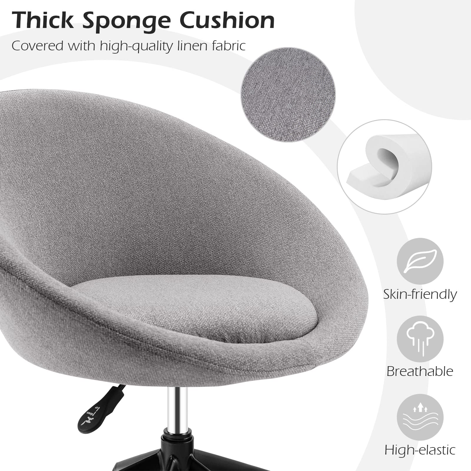 Giantex Modern Swivel Accent Chair, Round Back Desk Chair, Height Adjustable Home Office Chair