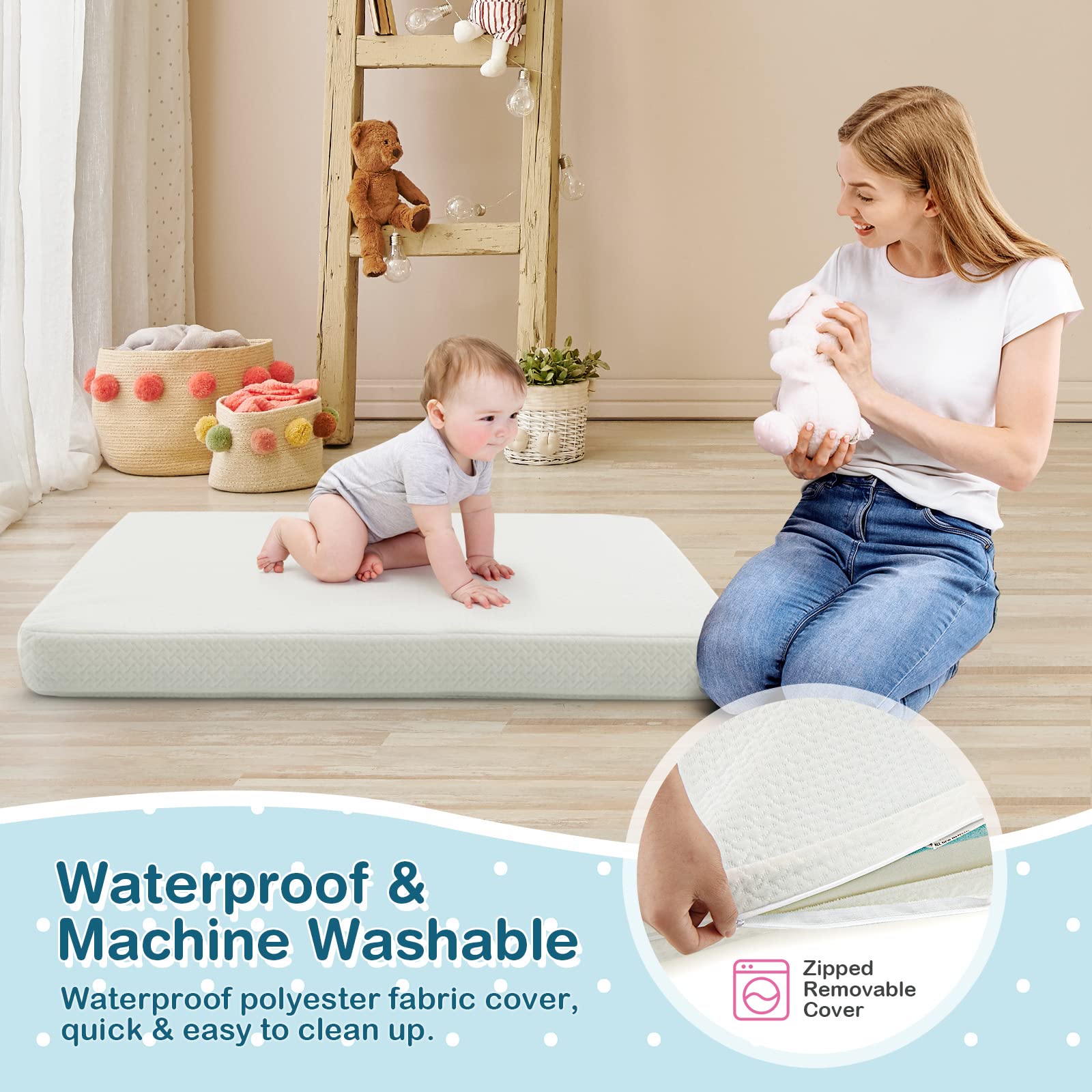 Baby Cot Mattress, Dual Sided 8CM Thickness Toddler 97 x 68 cm Crib Mattress Pad w/Waterproof