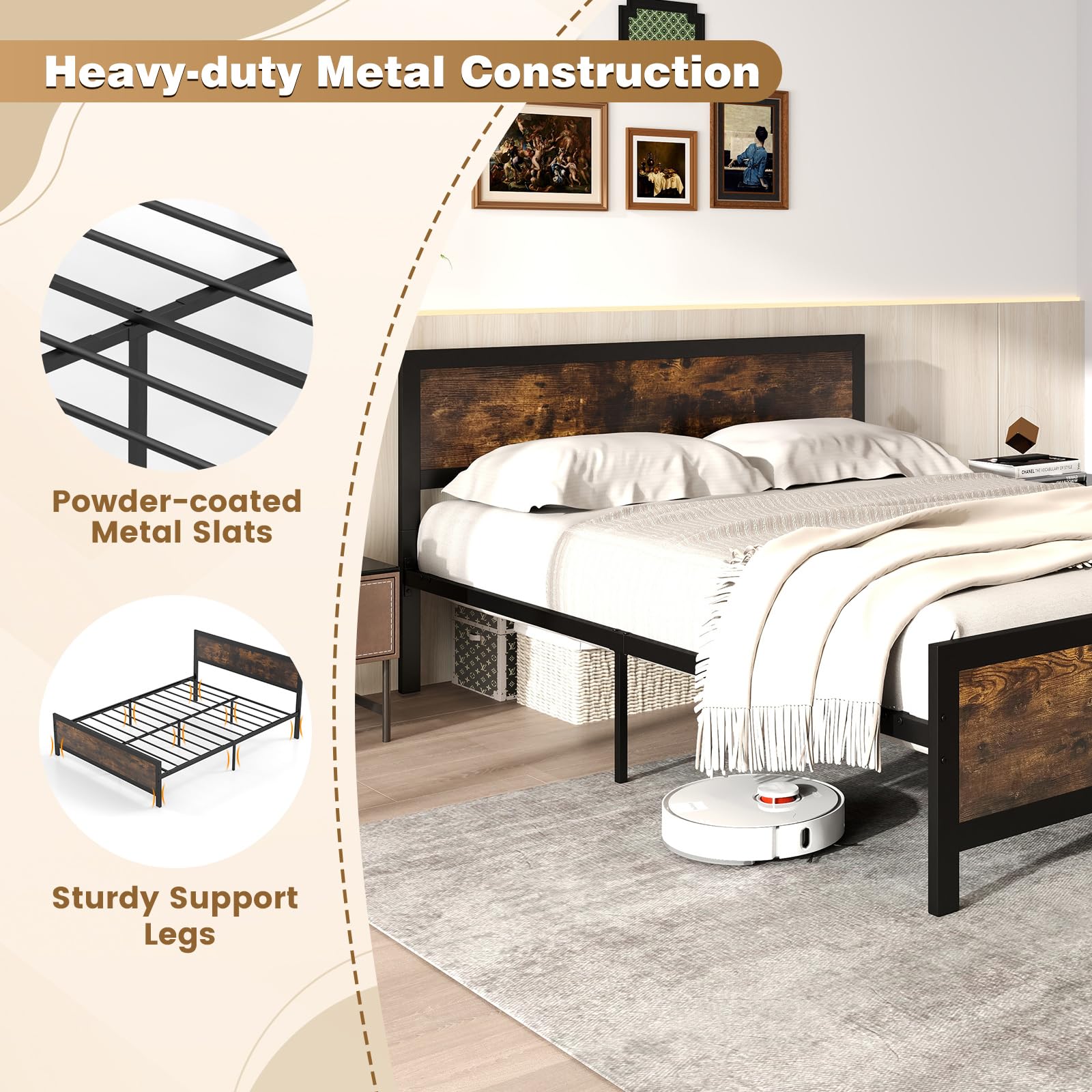 Giantex Queen Size Metal Bed Frame with Headboard & Footboard