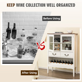 Giantex Sideboard Buffet Cabinet, Storage Cabinet with 2 Tempered Glass Doors, 2 Drawers, White