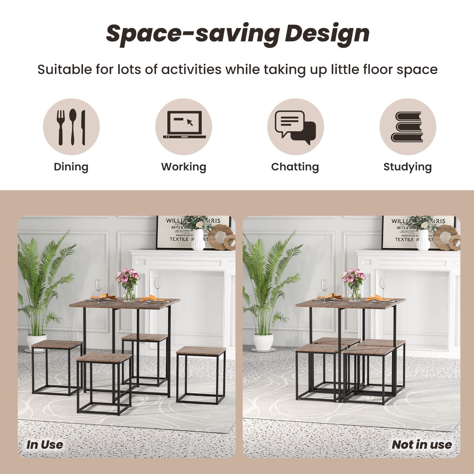 Giantex 5 Piece Dining Table and Chair Set, Industrial Kitchen Table Set with 4 Stools , Gray