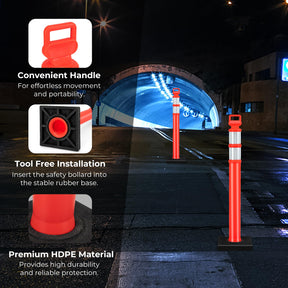 3 Pack Traffic Delineator Post, 114.5 cm Safety Traffic Barrier with Rubber Base