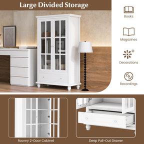 Bookcase Cabinet, 139 cm H Display Cabinet with Tempered Glass Doors, Adjustable Shelf