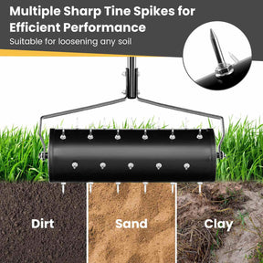 Heavy-Duty Rolling Aerator w/ Lawn Soil Penetrating Spikes & 130 cm Handle