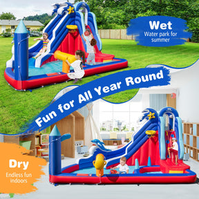 Dolphin Theme Kids Bounce House Water Park w/Long Slide