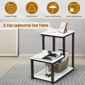 Bedside End Table, 3-Tier Side Table, 3 Storage Shelves, Space-Saving, Modern Sofa End Table Nightstand Unit