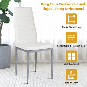 Giantex Set of 4 Dining Chairs with High Backrest, Kitchen Chair with Metal Legs, Leather Seat