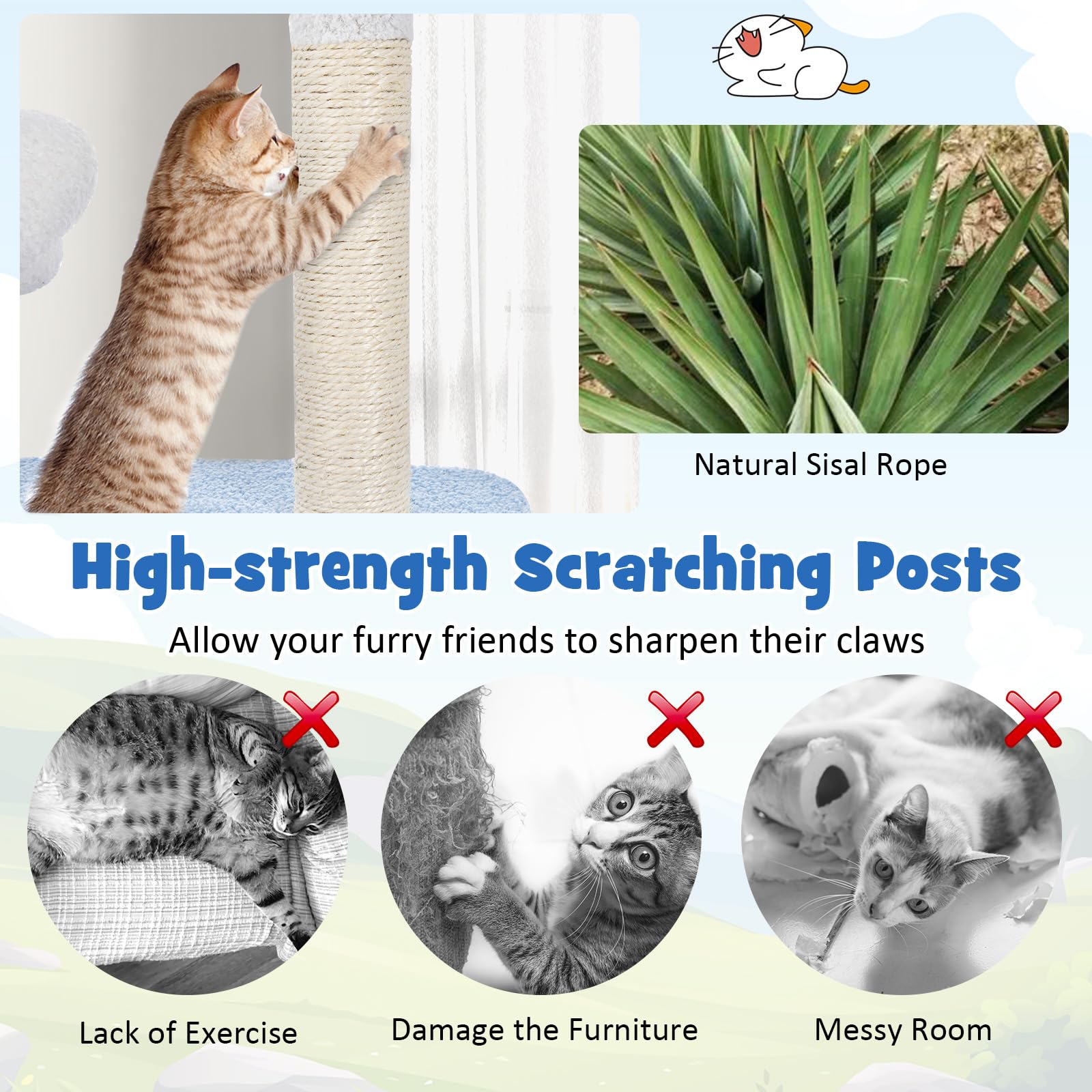 Ocean-Themed Cat Tree, Multi-Level Cat Tower w/Sisal Covered Scratching Posts