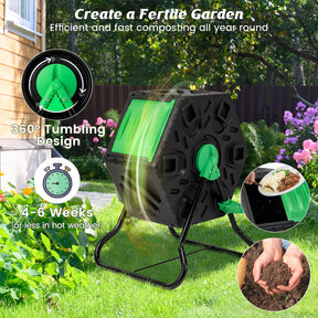 Single Chamber Compost Tumbler, 65 L Compact Tumbling Composter w/Sliding Door
