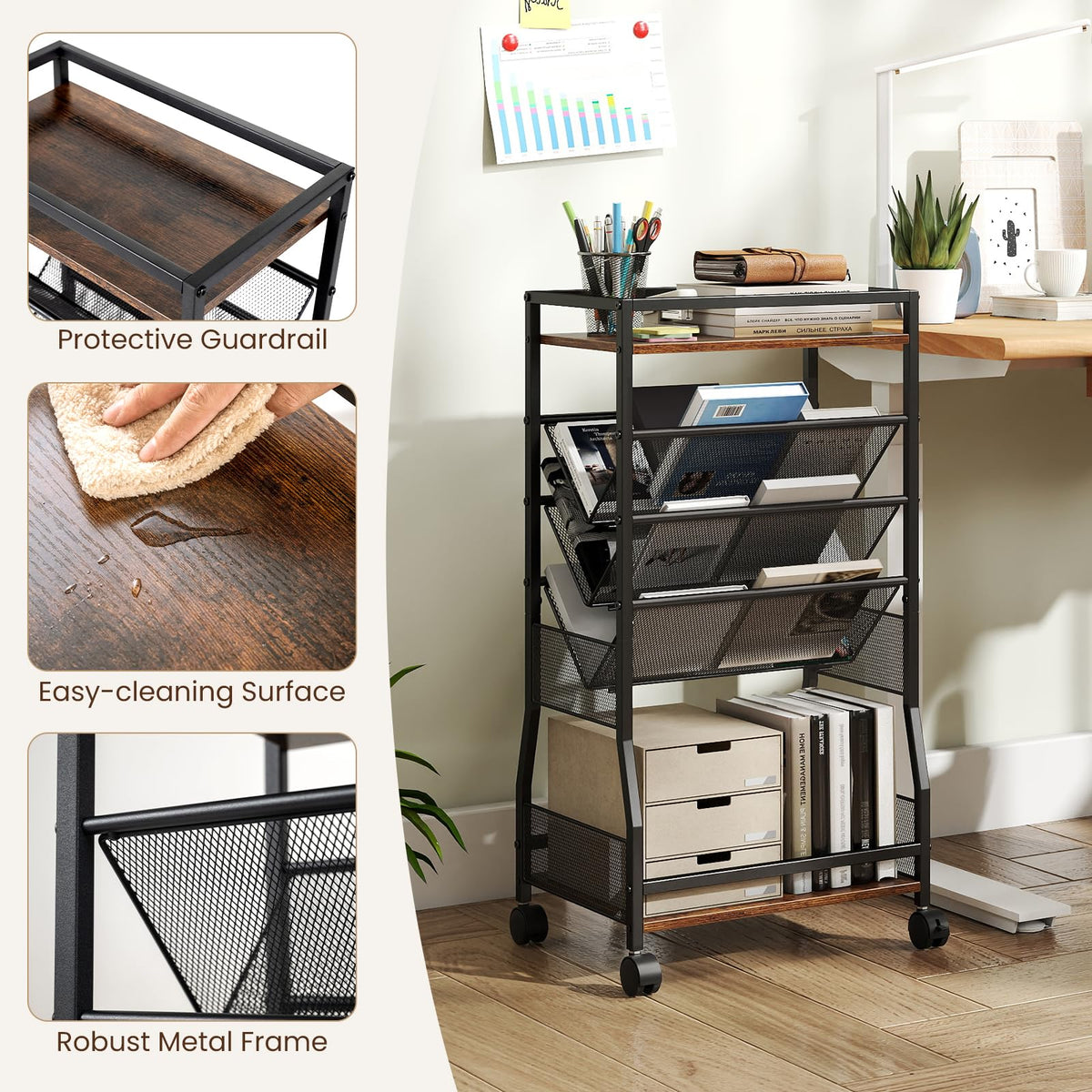 Rolling File Utility Cart w/ 2 Drawers, Lockable Wheels for Home Office