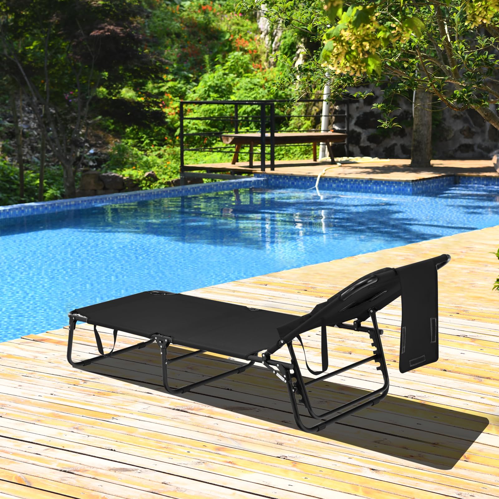 Face Down Tanning Chair, Beach Lounge Chair with 5-Level Adjustable Backrest & 3 Removable Pillows