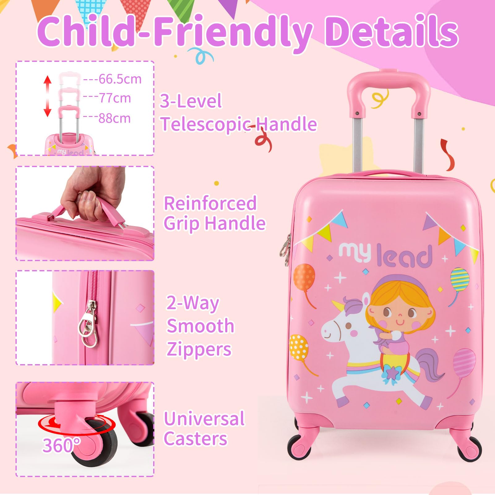 2 PCS Kids Luggage Set, 13" Travel Backpack and 16" Carry-on Suitcase with Spinner Wheels