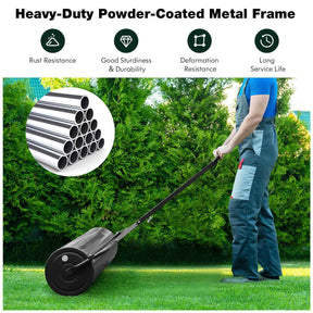 Metal Lawn Roller, Push/Tow-Behind Lawn Roller, 63L Water/Sand-Filled Sod Roller with Detachable Gripping Handle