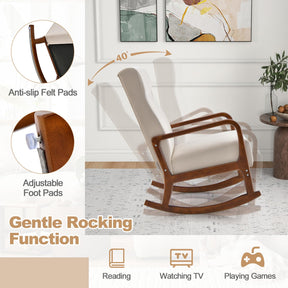 Giantex Rocking Chair with Ottoman, Upholstered Fabric Rocker with Solid Rubber Wood Frame & Padded Cushion