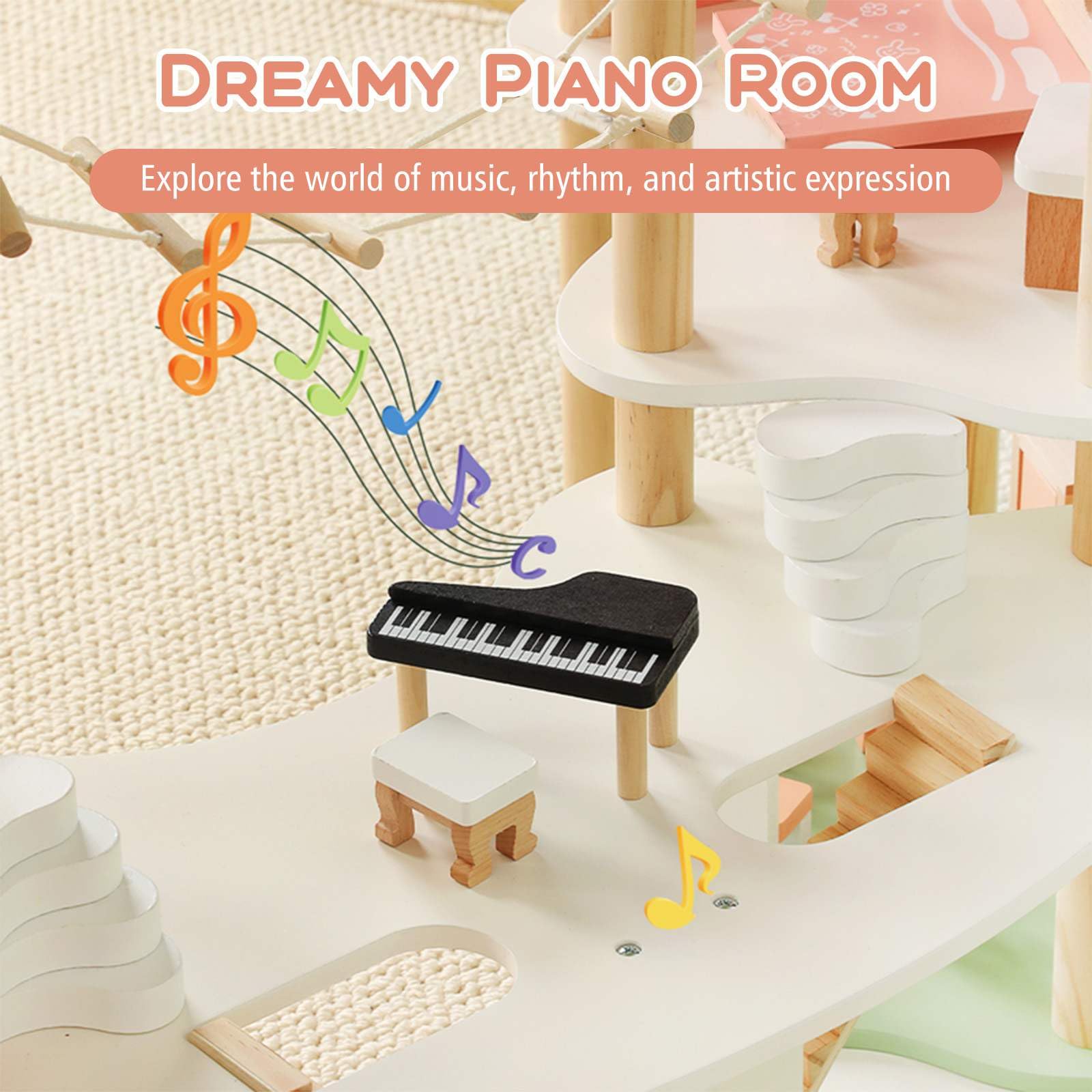 7-Room 3-Tier Doll House w/32PCS Realistic Furniture Accessories