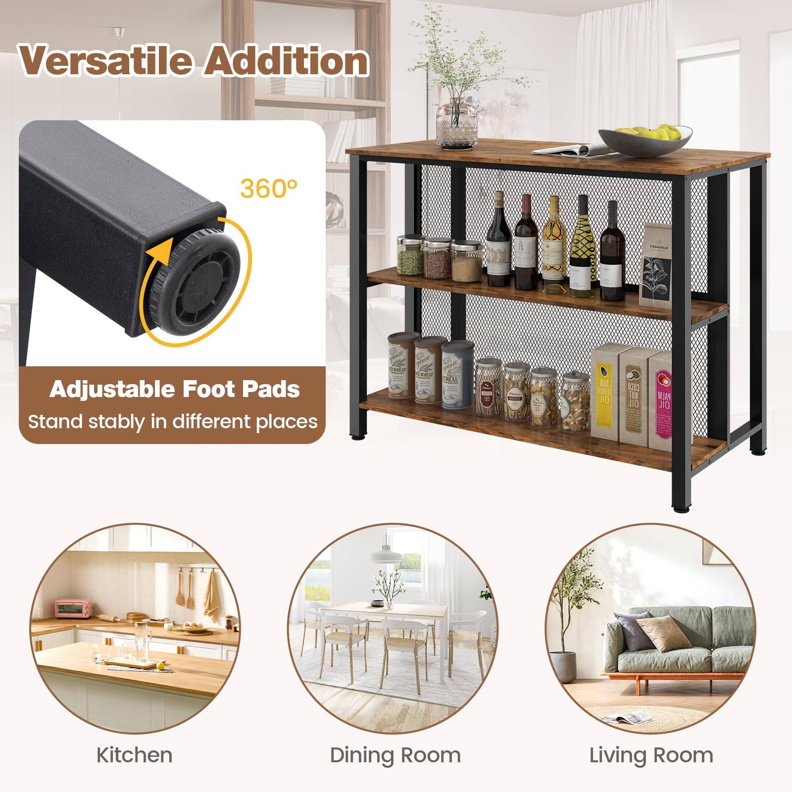 Giantex 91 cm Tall Bar Table with Storage 3-Tier Wine Bar Unit Table with Open Shelves