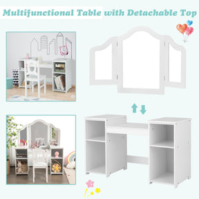 2-in-1 Kids Vanity Table and Chair Set with Removable Mirror