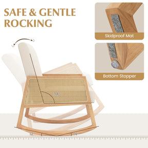 Giantex Rocking Chair with Rattan Armrests, Armchair with Upholstered Cushion & Wood Rattan Armrests