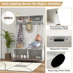 160 cm Hall Tree with Coat Rack and Storage Bench, Versatile Coat Rack with Entryway Bench