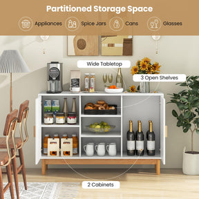 Giantex 120cm Sideboard Buffet Cabinet, Floor Storage Cabinet with 2 Bamboo Woven Doors