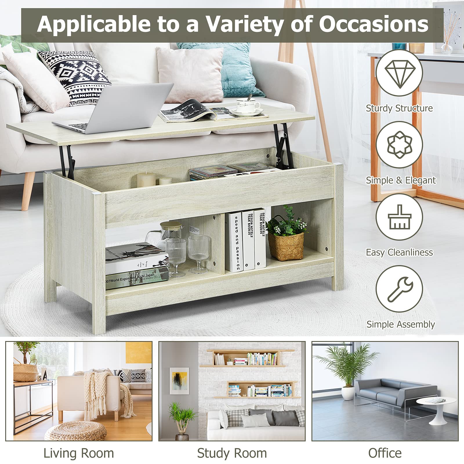 Giantex Lift Up Top Coffee Table, Wood Living Room Table w/ Hidden Storage Shelf & Open Compartment