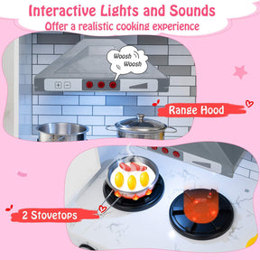 Kids Kitchen Playset with Lights and Sounds, 2-Piece Modular Wooden Play Kitchen w/Water Circulation