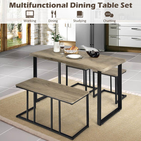 4 Piece Dining Table Set, Counter Height Table Set w/One Long Bench & Two Stools for 4