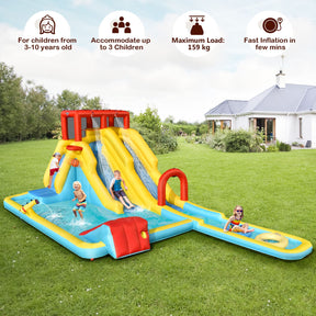 HONEY JOY Inflatable Water Slide, 7-in-1 Double Long Slide Inflatable Water Park w/Climbing Wall (Without Blower)