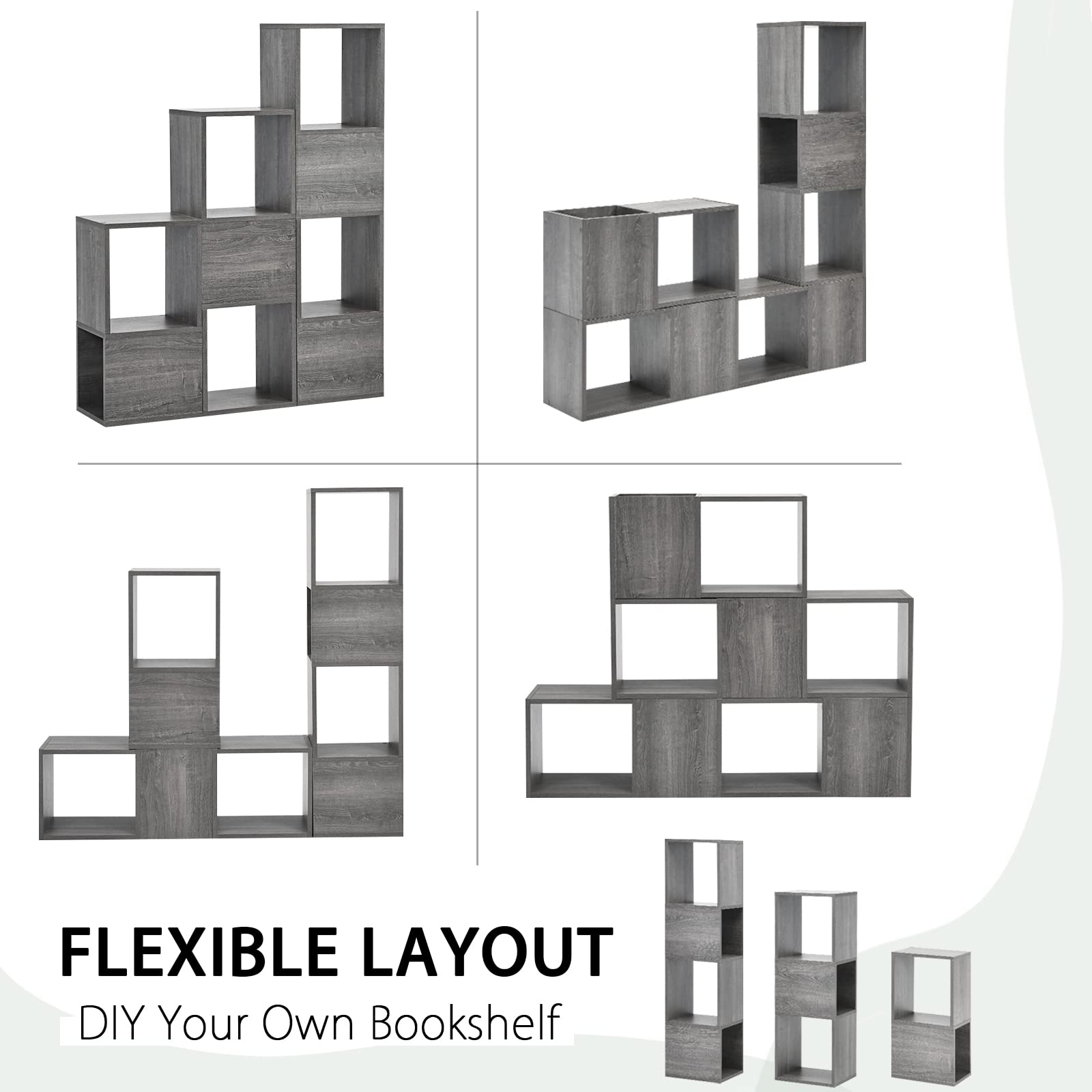 Giantex Wooden 9-Cube Bookcase, Free Combination Bookshelf, Multifunctional Storage Organizer, Grey