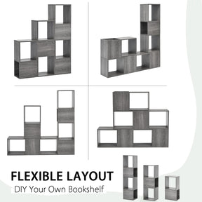 Giantex Wooden 9-Cube Bookcase, Free Combination Bookshelf, Multifunctional Storage Organizer, Grey