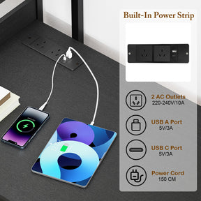 Computer Desk with Power Strip, 120 CM Study Writing Desk with Bookshelf, AC Outlets, USB Port