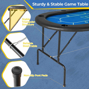 Foldable Poker Table, 8 Players Card Board Game Table w/ 8 Cup Holders, Casino-Grade Felt Surface