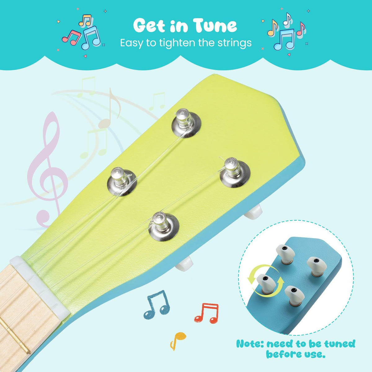 21'' Ukulele Guitar for Kids, 4 Strings Mini Ukulele with Basswood Body for 3+ Years Old, Musical Instruments Educational Toy for Toddlers, Boys, Girls, Beginners, Light Blue