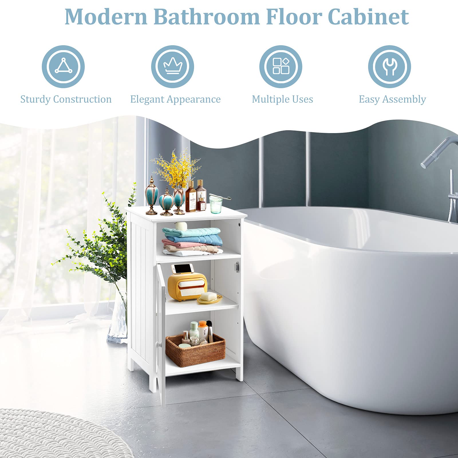Giantex Bathroom Floor Storage Cabinet, Freestanding Wooden Single Door Side Cabinet