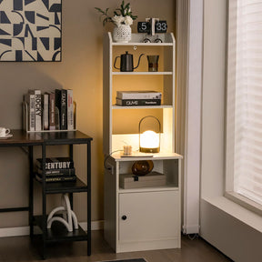 Tall Nightstand w/Built-in Charging Station, Bedside Tables Night Stands w/Shelf & Cabinet