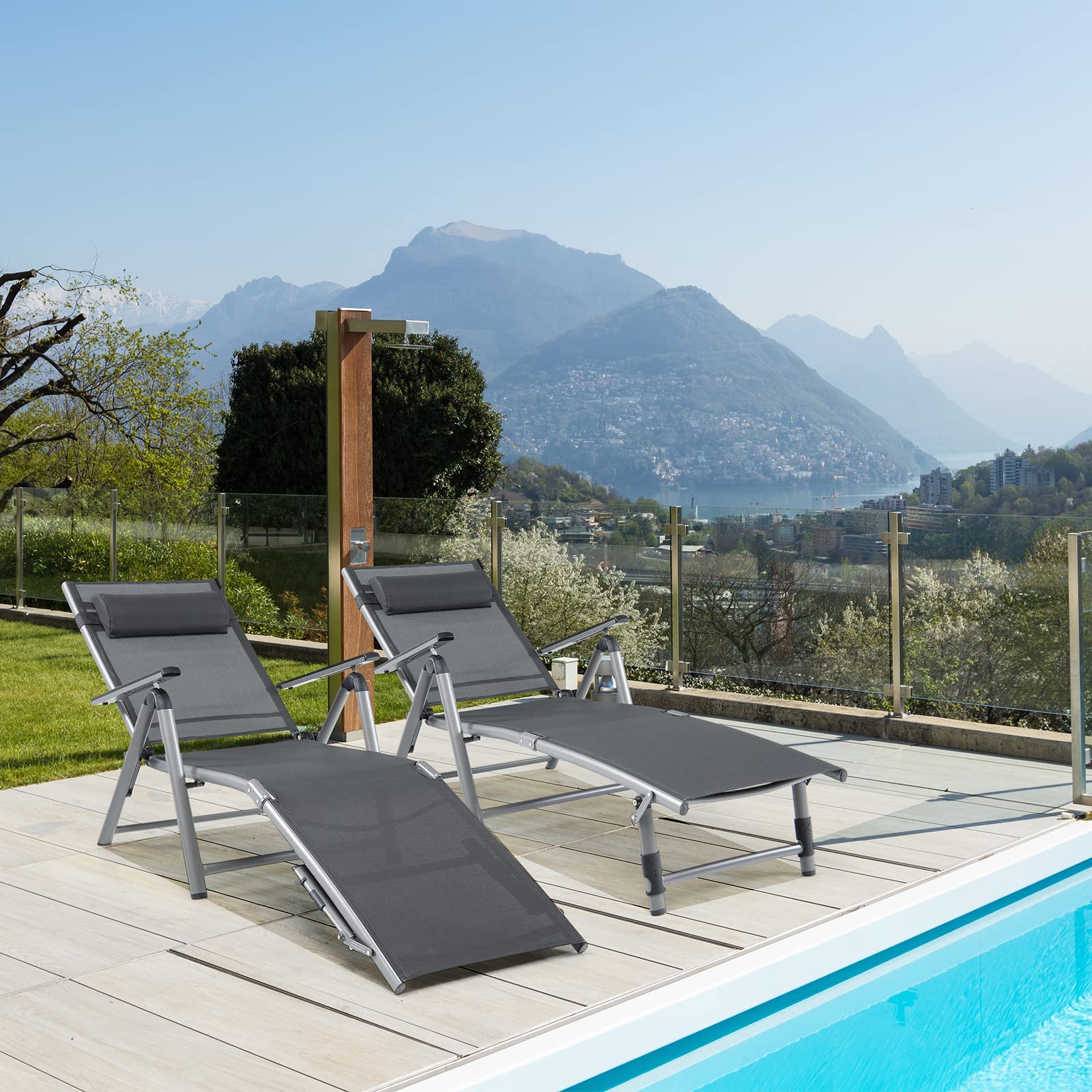Patio Lounge Chair, Rustproof Aluminum Chaise Lounge Chair with 8-Position Adjustable Backrest