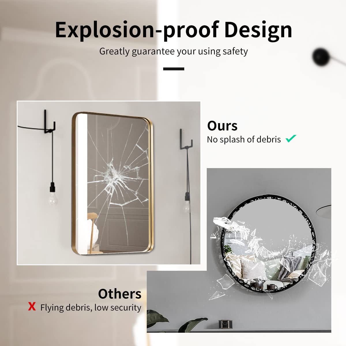 Giantex 80cm x 50cm Bathroom Wall Mirror, Rectangular Wall Hanging Mirror (Gold)