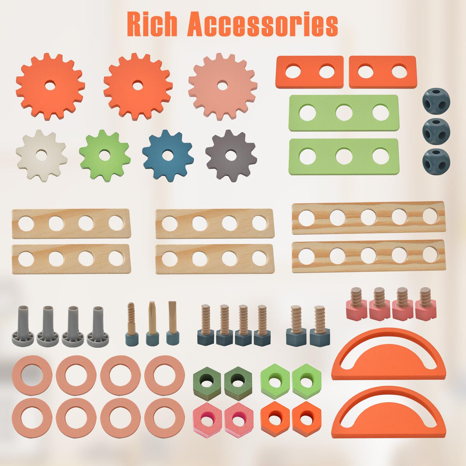 Kids Tool Bench, Wooden Pretend Workbench w/63 Toy Tools and Accessories
