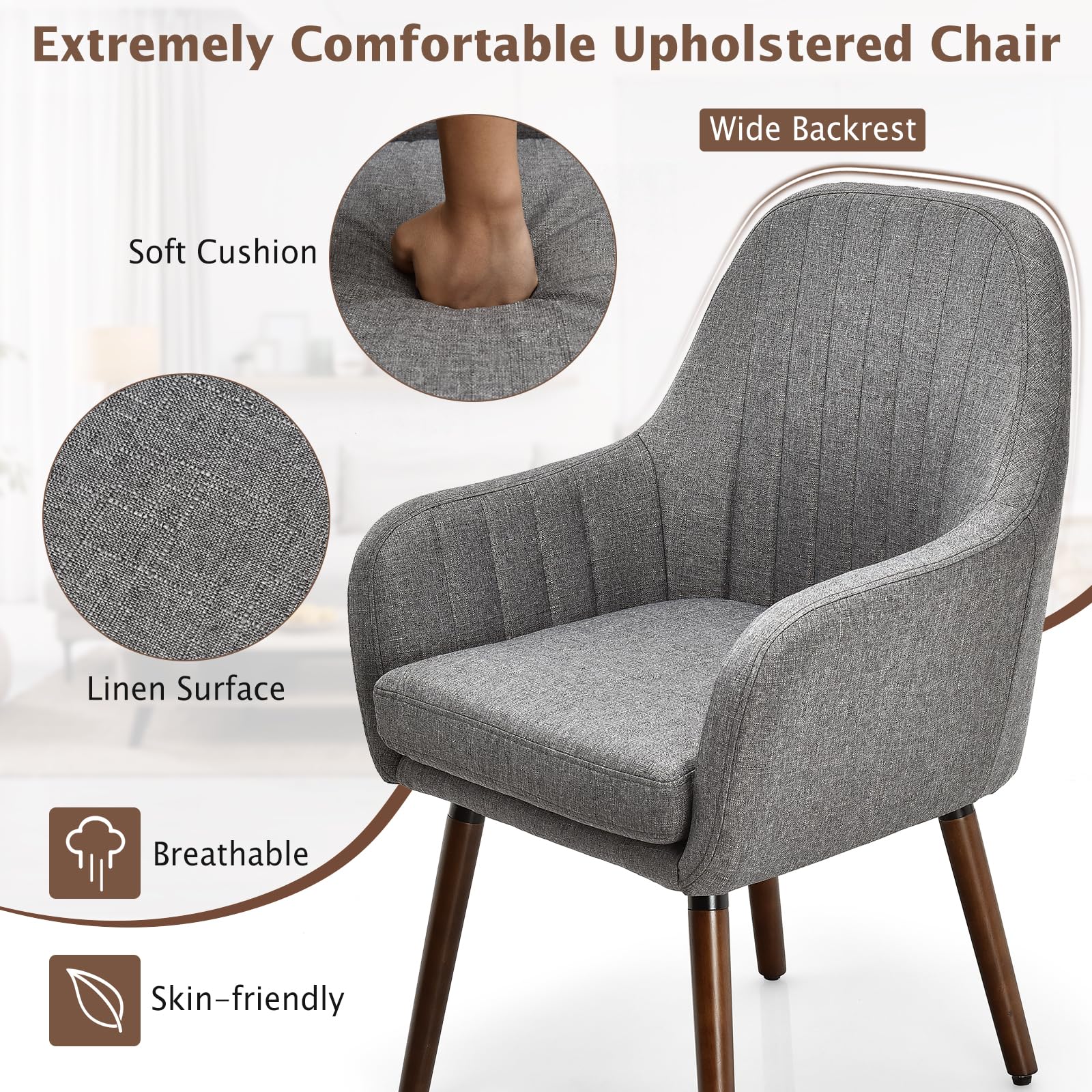 Set of 2 Leisure Chair Accent Upholstered Armchair Linen Fabric Living Room