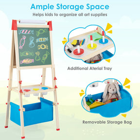 BABY JOY Kids Art Easel, Adjustable Height Double Sided Easel w/Chalkboard & Whiteboard