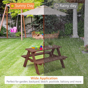 Kids Picnic Table, Wooden Table & Bench Set w/Removable & Foldable Umbrella, Toddler Patio Set for Backyard